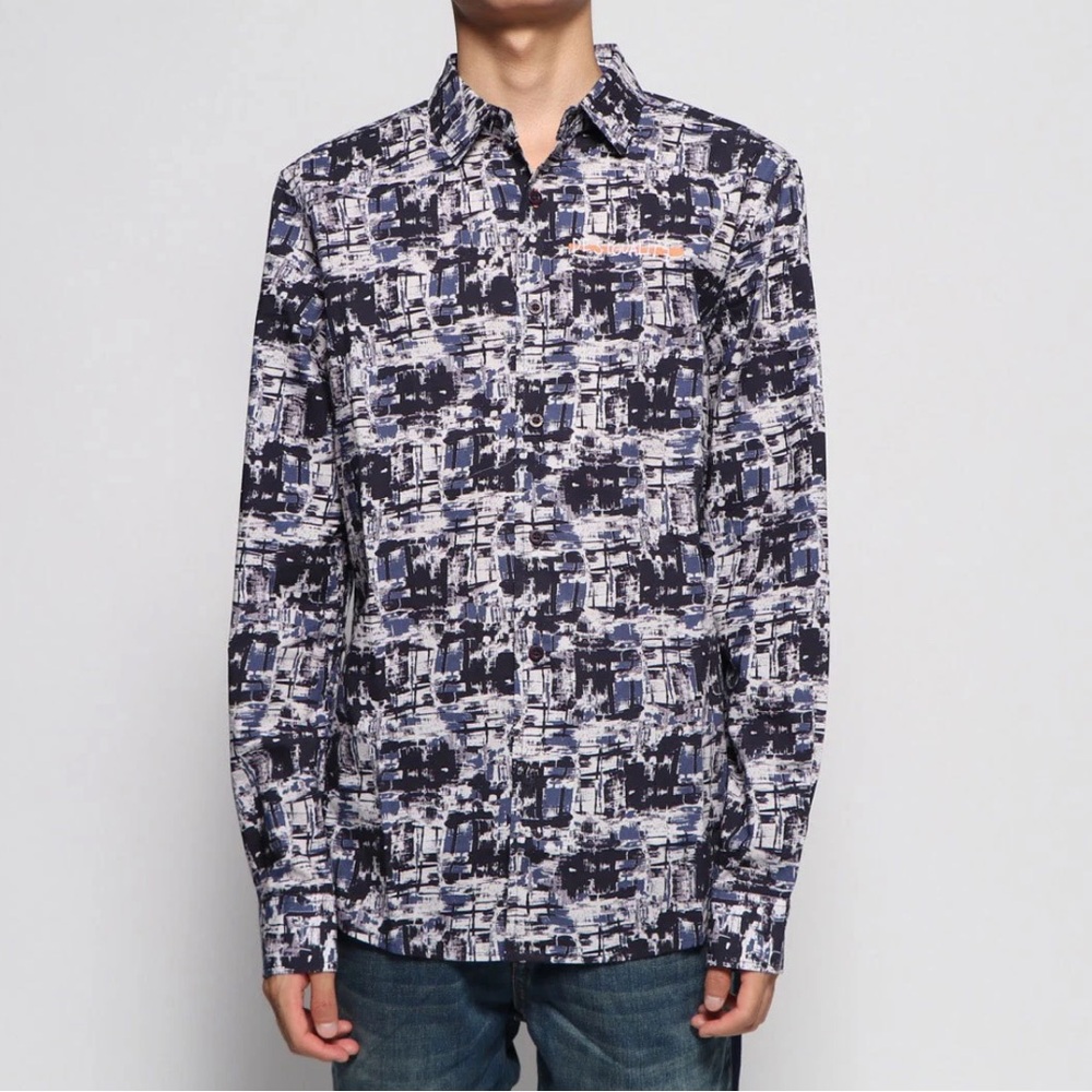 Desigual abstract print long sleeve slim button down